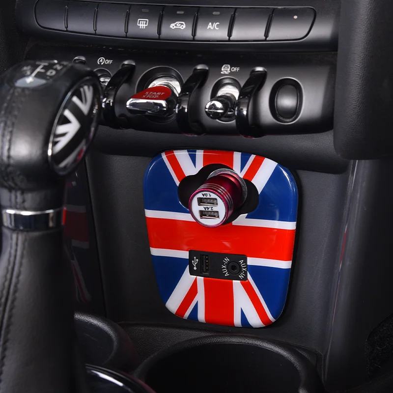 Union Jack Car Center Console Cigarette Lighter Panel Trim Sticker Protection For MINI Cooper F55 F56 F57 interior Accessories