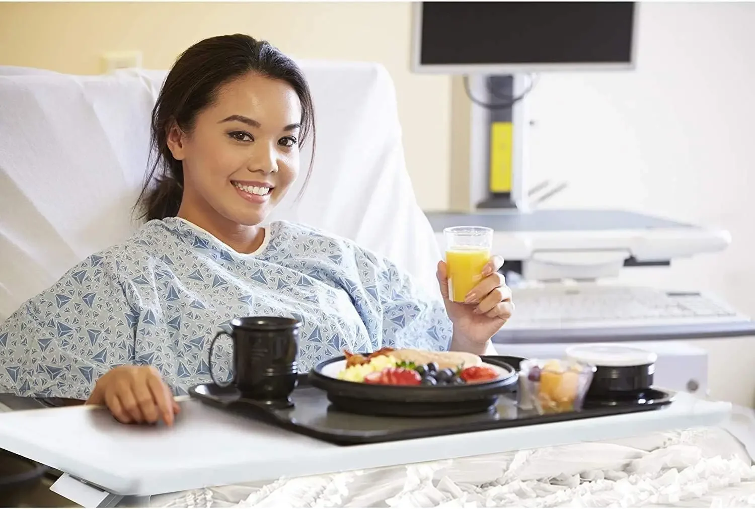 Mesa de cabeceira médica ajustável com rodas (uso hospitalar e doméstico), nova mesa, cinza claro