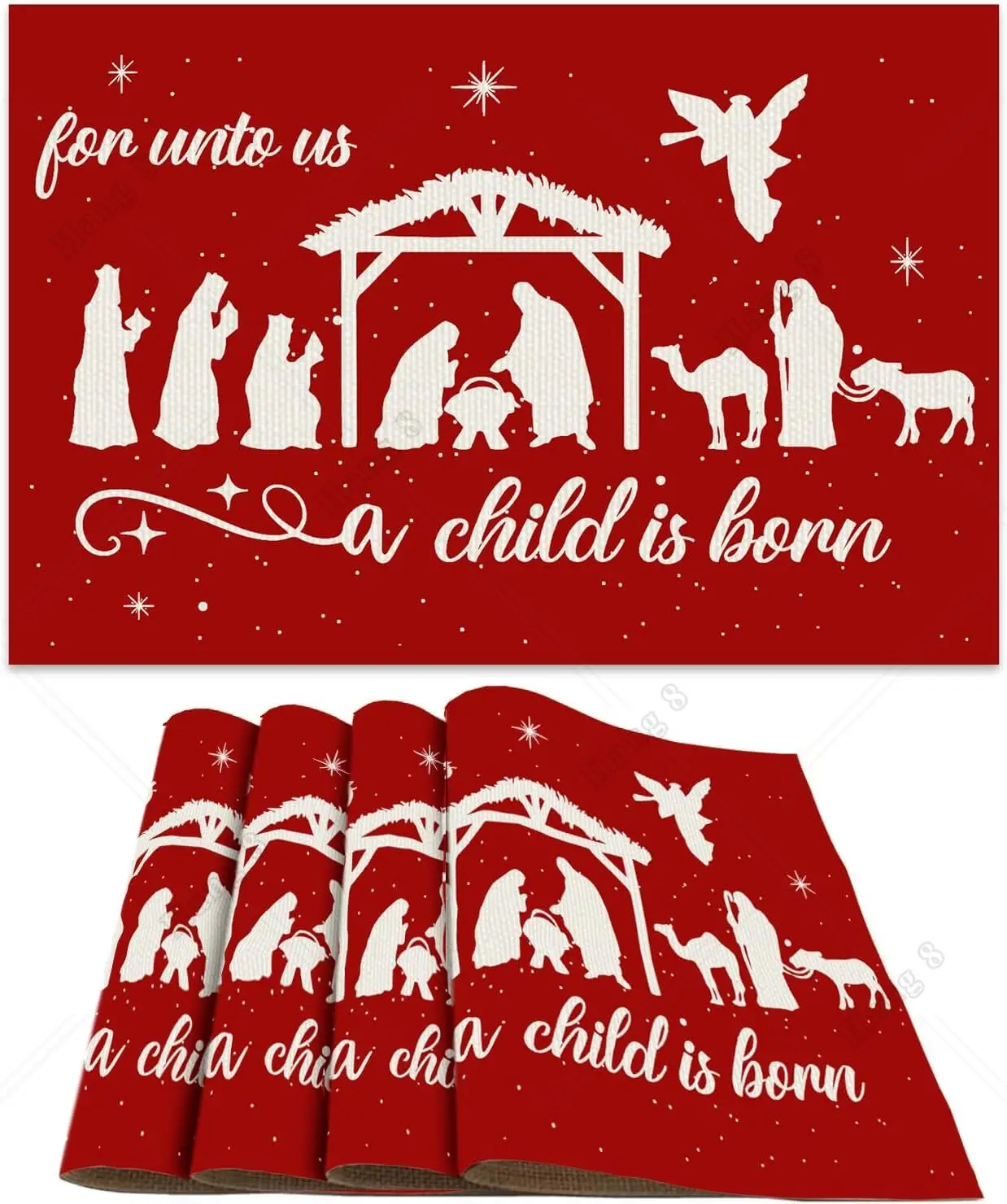 Set of 4 Christmas Dining Table Placemats Jesus Born Blessed Snowflake Xmas Placemats Table Mats Table Decor for Winter 12x18in