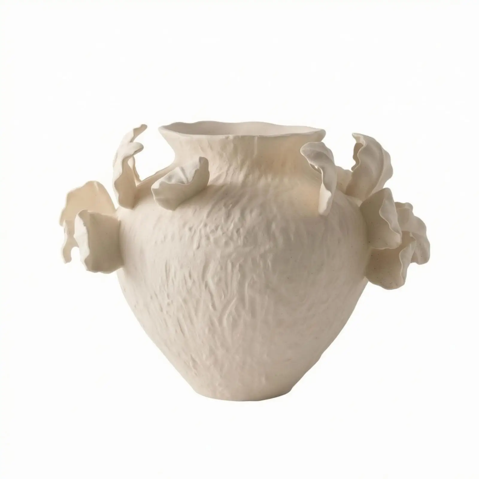 Textured Ceramic Art Vase with Wide Opening and Rounded Body for Minimalist Home Interiors Hotel Lobby Accent