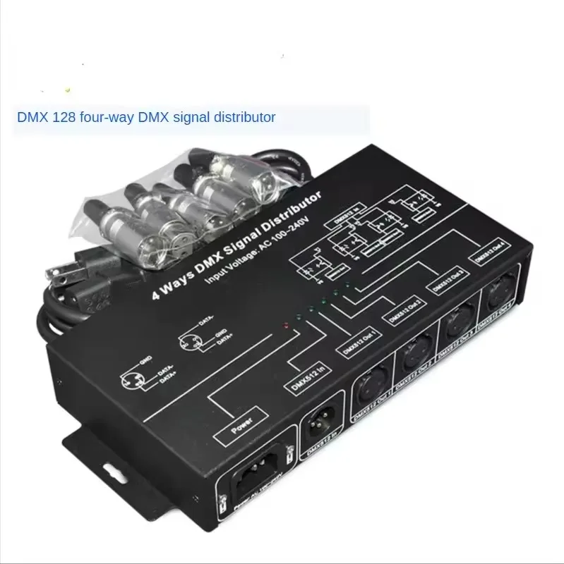 4CH DMX512 Signal Splitter 4-Way Optoelectronic Isolation Signal Amplifier for Stage Lighting