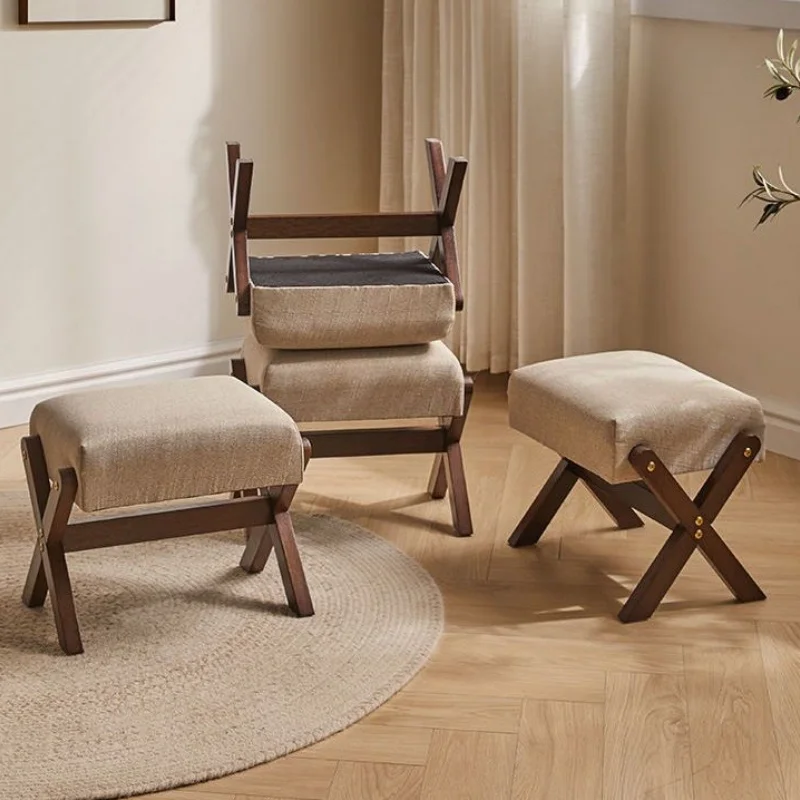 Solid Wood Shoe-changing Stool Home Entrance Low Stool Living Room Sofa Stool Light Luxury Footstool Soft Household Shoe Bench