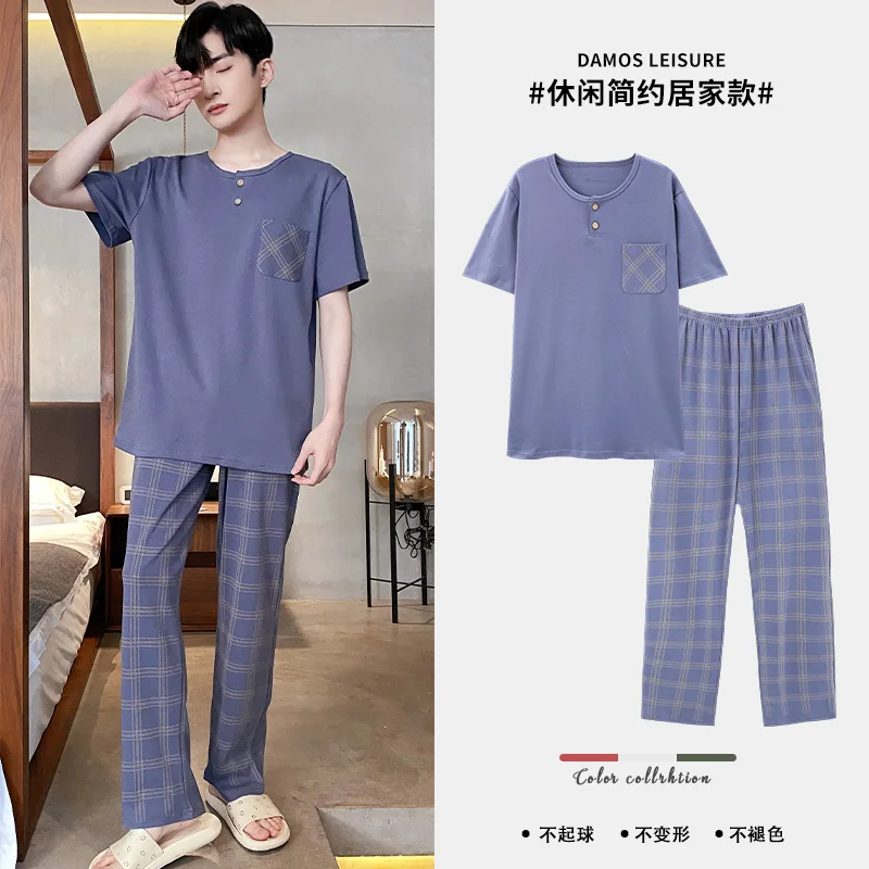 Summer Cotton Pj Short Sleeved Men\'s Pajamas Sets Male Pajama Set Printed Pajama For Men Sleepwear Suit New Plus Size Homewear