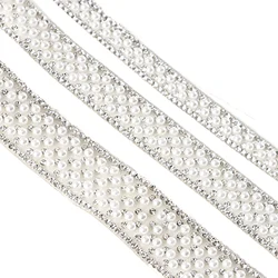 (1 yard/bag) Pearl diamond lace self-adhesive diamond DIY wedding decoration handmade materials Valentine's Day gift decoration