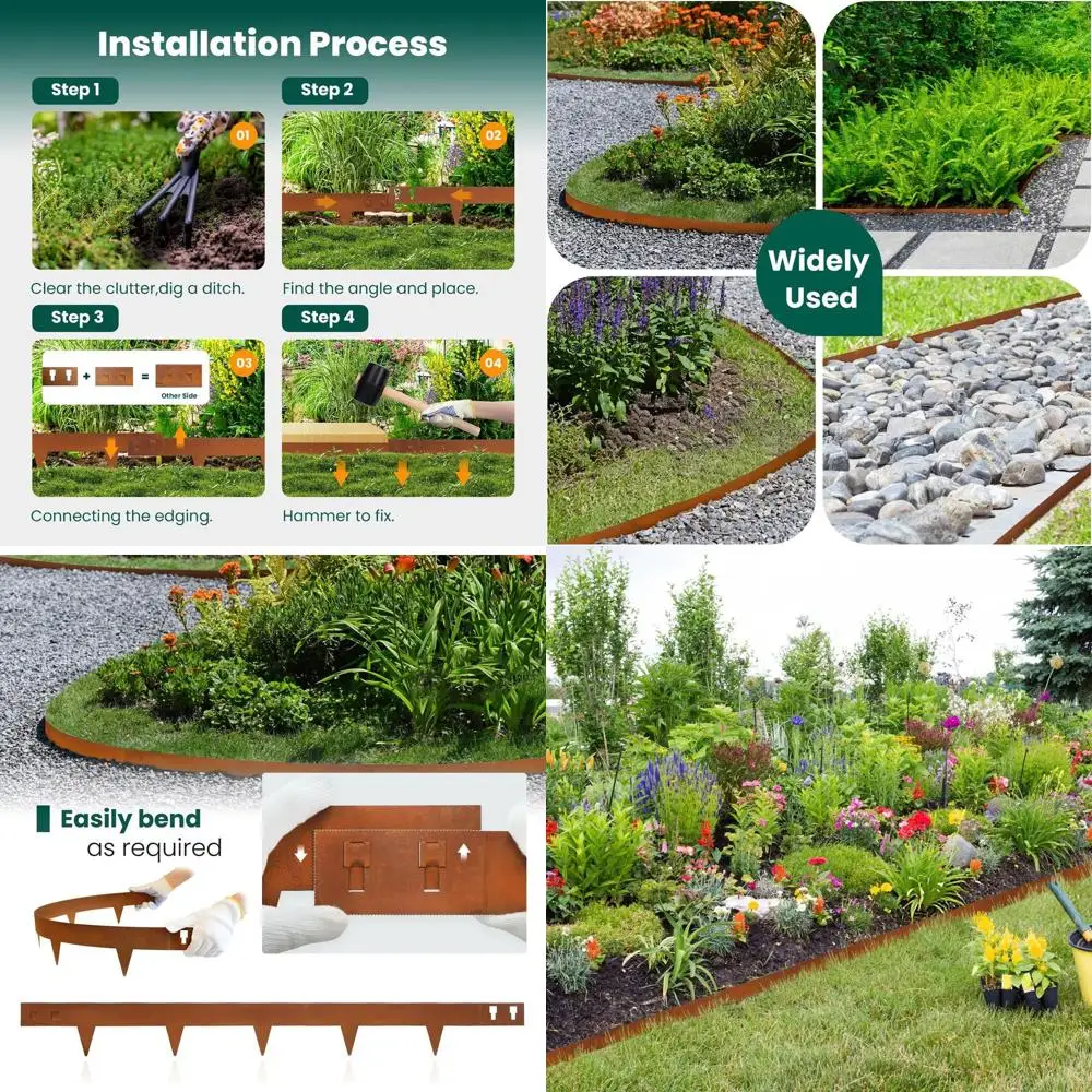 

40 Rusted Metal Landscape Edging Strips, 6-Pack, 4.5 Deep for Yard & Garden Borders