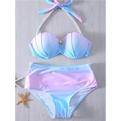 Perły Shell kobiety bikini seksowne bikini biustonosz z fiszbinami Push Up kostiumy kąpielowe z wysokim stanem stroje kąpielowe kostiumy kąpielowe damskie Biquini S-2XL