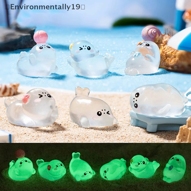 10Pcs Cartoon Luminous Little Seal Ornament Landscape Resin Home Desktop Ornaments Fish Tank Aquarium Decoration Accessories