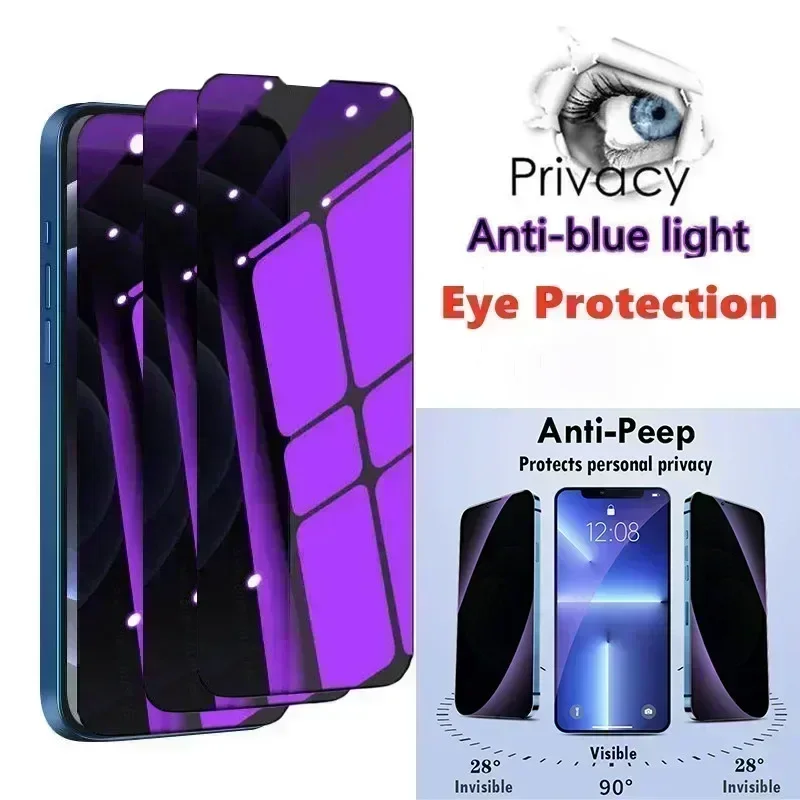 1-3 Pcs Anti Blue Light Privacy Tempered Glass for iPhone 15 Pro Max 14 Plus 13 12 Mini 11 Eye Protection Clear Screen Protector