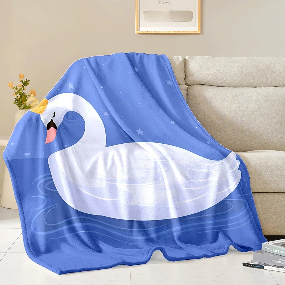 HD Beautiful Cute Swan Flannel Blanket Sofa Bed Cover Four Season Soft Fluffy Quilt Blanket Flannel Throw for Outdoor LeisureNap