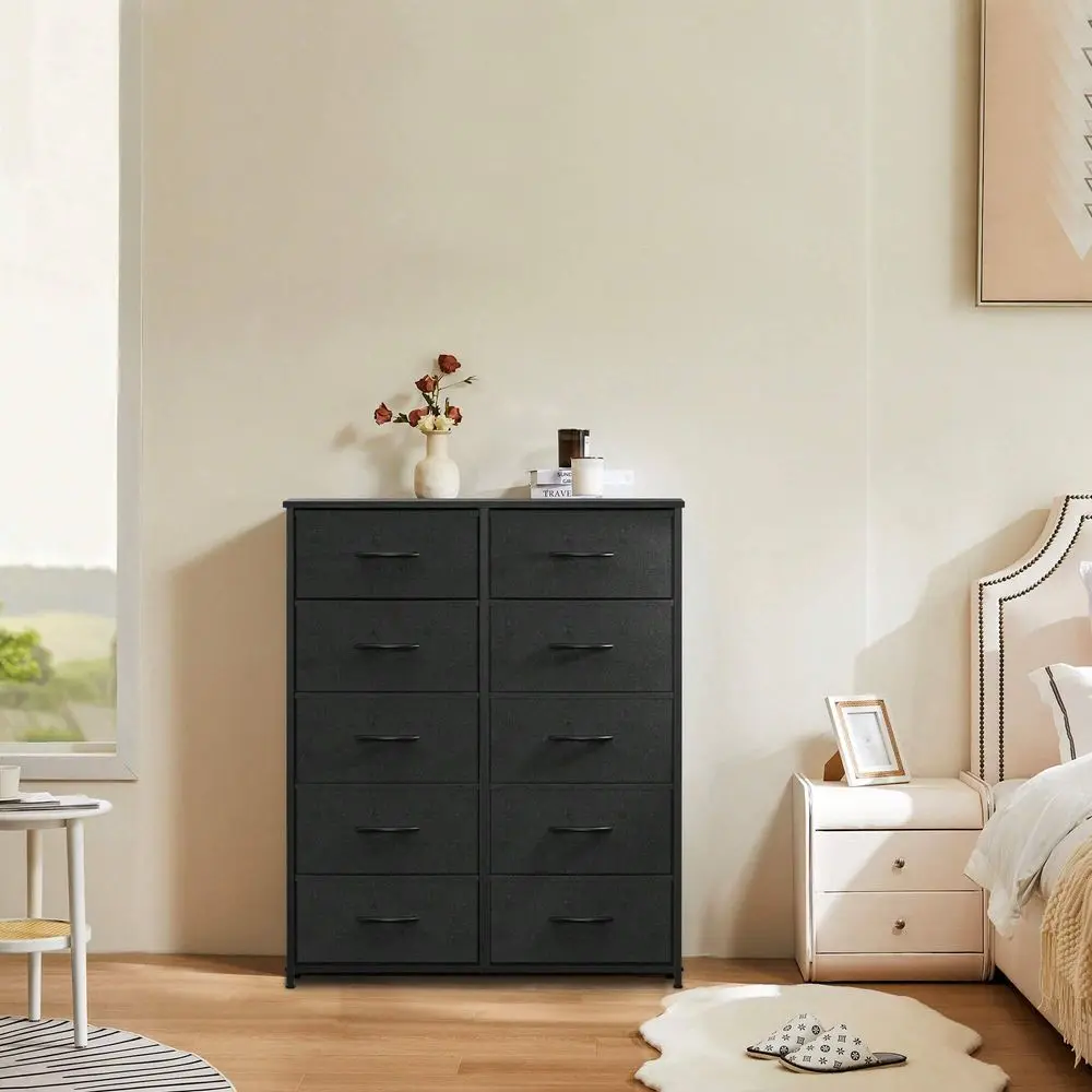 

Комод, высокий комод для спальни, комод-органайзер с 10 ящиками, комод с тканевыми ящиками, размер S