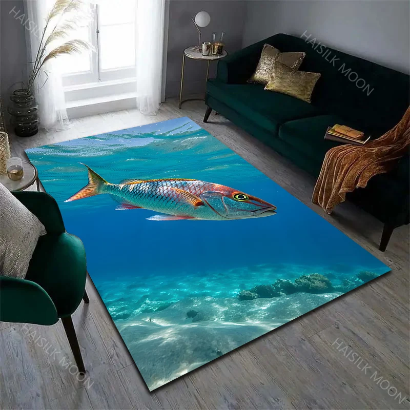 

Deep Sea Fish Pattern Area Rug Ocean Theme Carpet for Living Room Bedroom Bedside Non-Slip Floor Mat