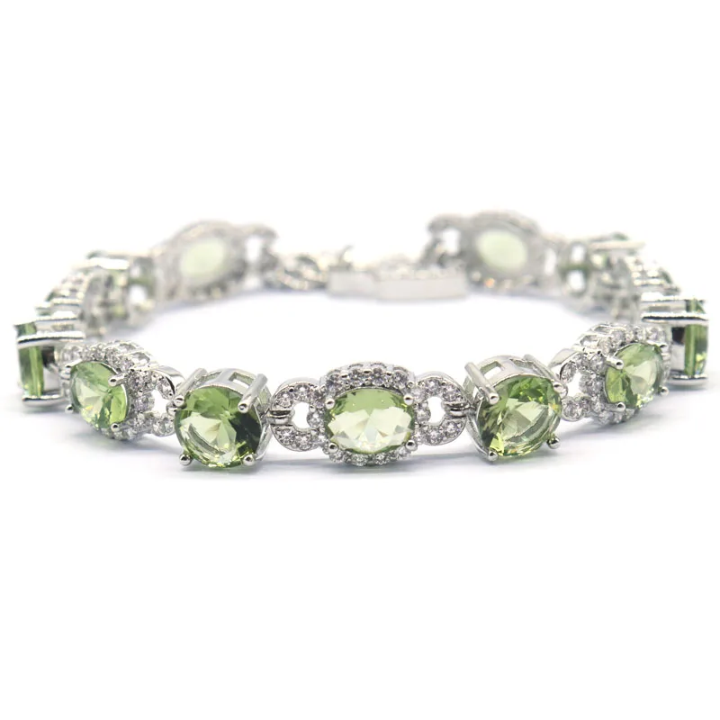 25x9 مللي متر جديد تصميم SheCrown جديد حجر ايوليت الأخضر جمشت البنفسجي تنزانيت تشيكوسلوفاكيا الإناث الفضة سوار 8-9 بوصة