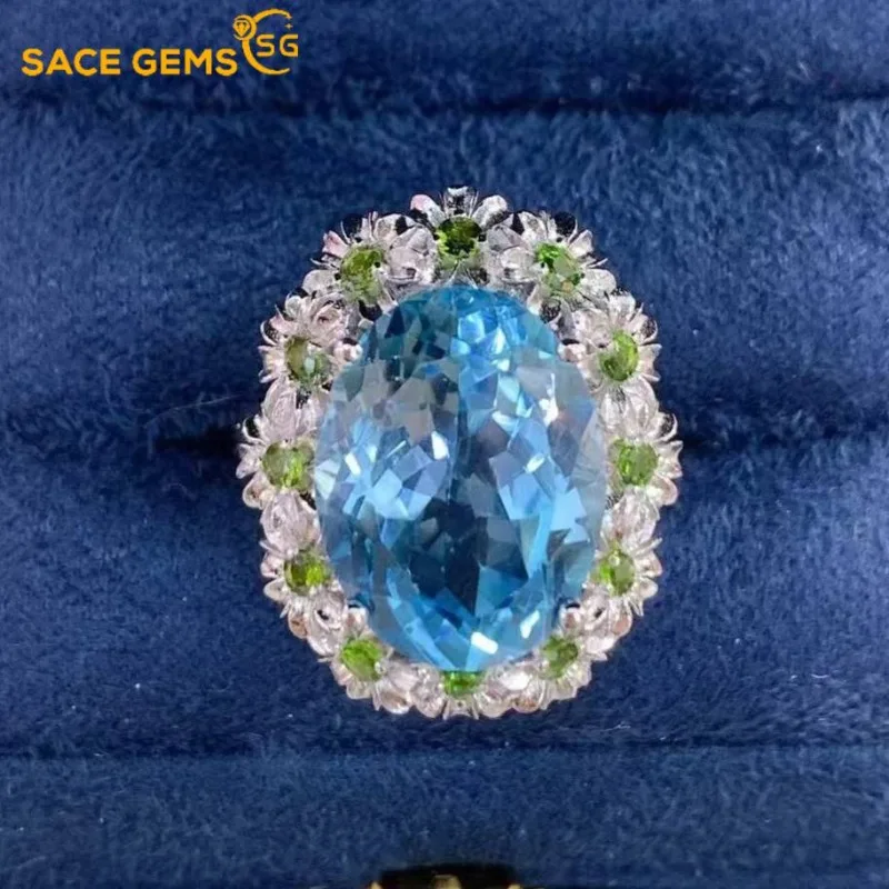 

SACE GEMS стерлингового серебра 925 пробы 15*25 мм натуральный швейцарский синий топаз роскошные кольца для женщин созданы свадебные помолвочные ювелирные украшения