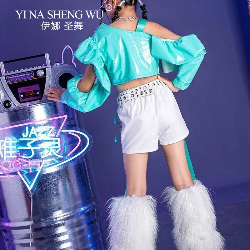فتاة نموذج المنصة زي مجموعة الأطفال رقص الجاز الهيب هوب الرقص مرحلة الأداء الملابس موضة K-Pop بلوزات ومجموعة تي شيرتات قصيرة للأطفال