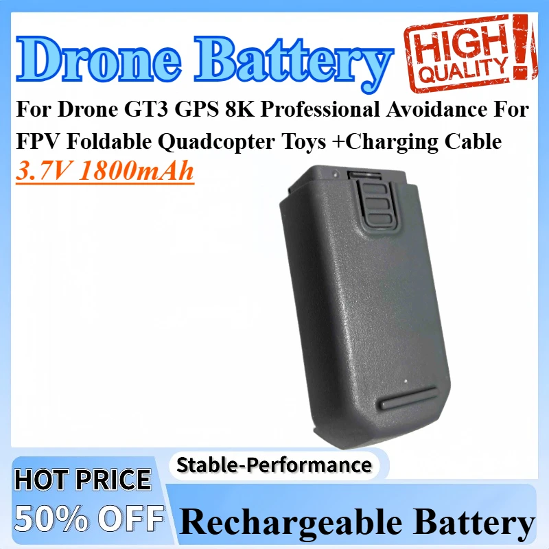 

3.7V 1800mAh GT3 Mini Drone Battery For Drone GT3 GPS 8K Professional Avoidance For FPV Foldable Quadcopter Toys +Charging Cable