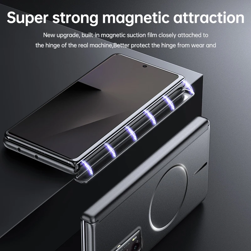 Luxury Center Axis Protective Foldable Hinge Magnetic Metal Paint Lens Protection Phone Case For Samsung Galaxy Z Fold7 6 5 4 view 3