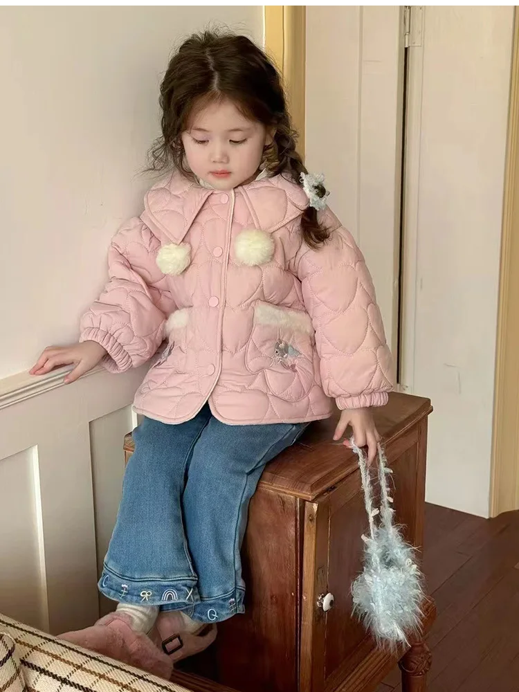 

Korean Children's Clothing2024Autumn and Winter Korean Cotton-Padded Clothes Girls' Children's Embroidered Pocket Cotton-Padded