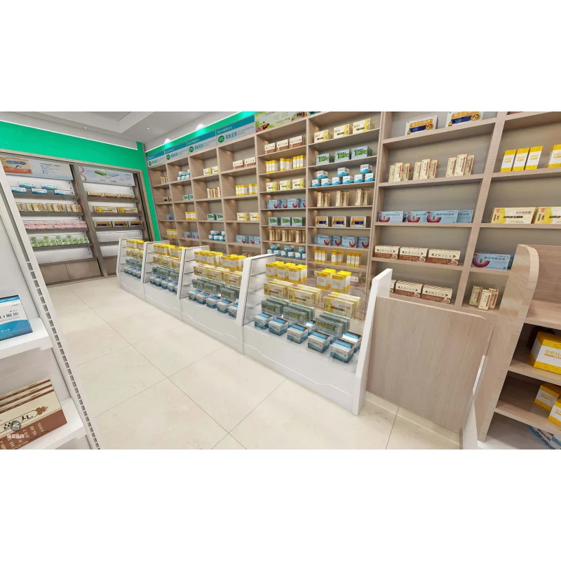 Muebles de madera personalizados para tienda de farmacia, soporte de exhibición de diseño Interior, estantes, góndola