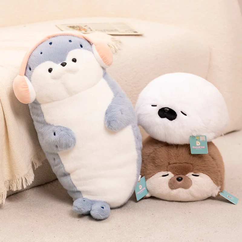 High Quality Earphone Seal Sea Otter Plush Toy Ball Round Cushion Plushie Throw Pillow for Kids Birthday Gift School Nap Sleep