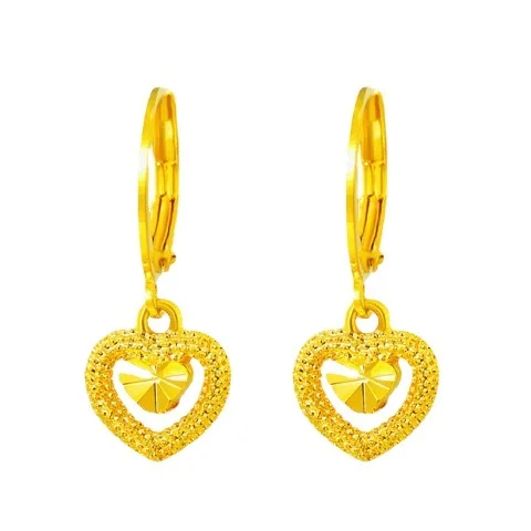 14k Gold Color Love Heart Earring for Women Sparkling Gold Plated Drop Earrings Wedding Valentine\'s Day Birthday Jewelry Gift