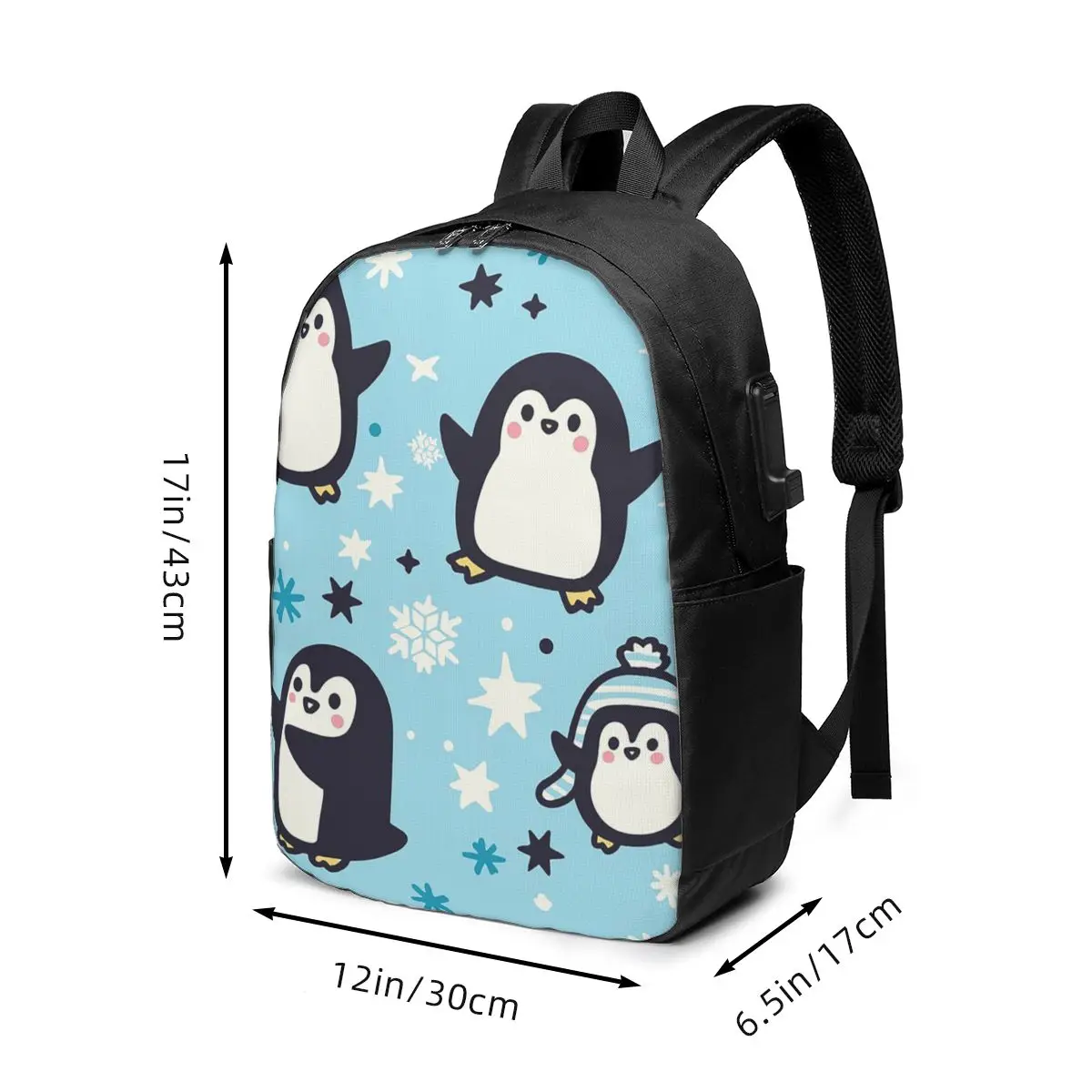 Cute Penguins Playing In Snow Backpack Travel Notebook Bag Computer College Student School Bag Laptop Shoulder Bags Men Women