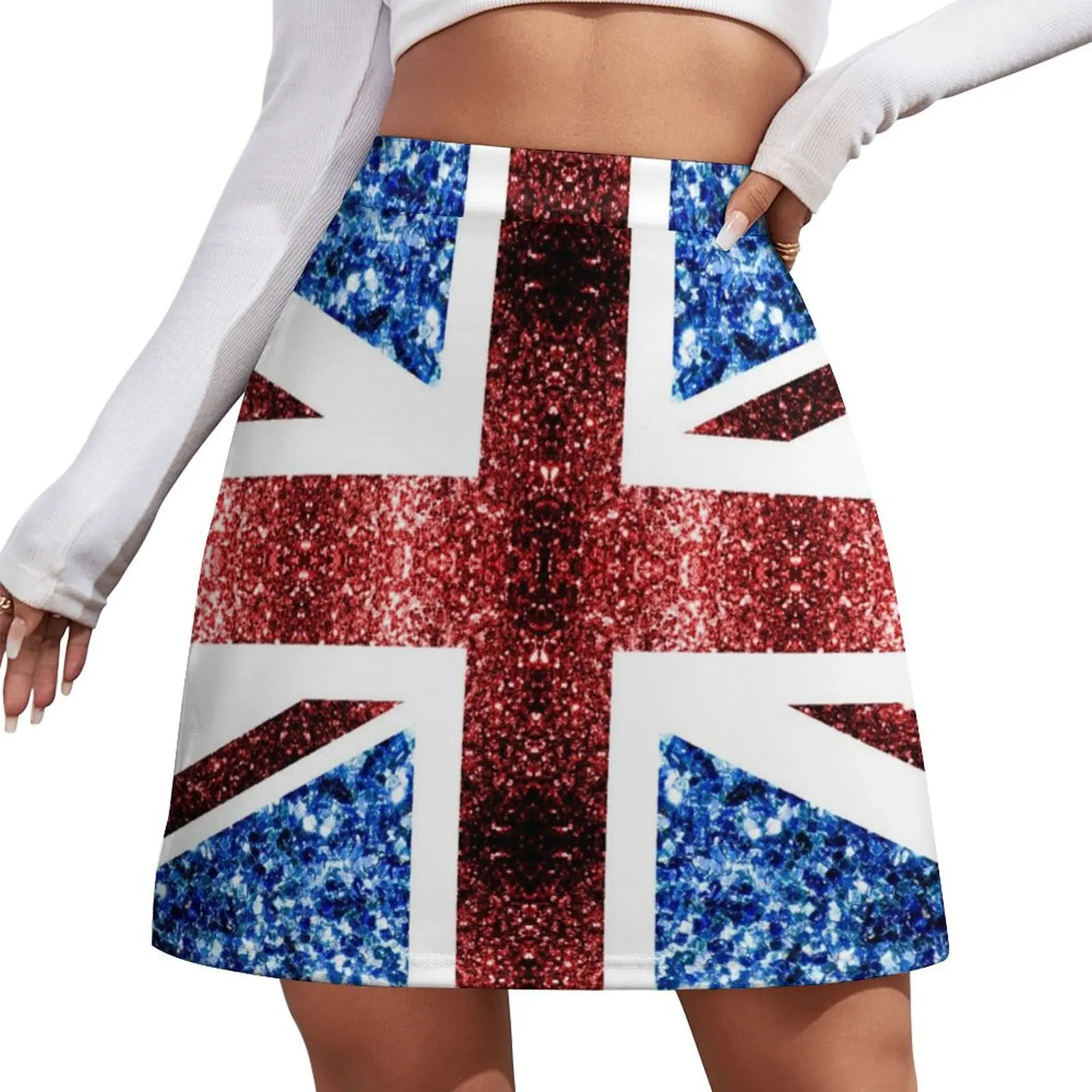 

United Kingdom UK flag blue red faux sparkles British Union Jack (Photo of Glitter - Not Reflective) Mini Skirt