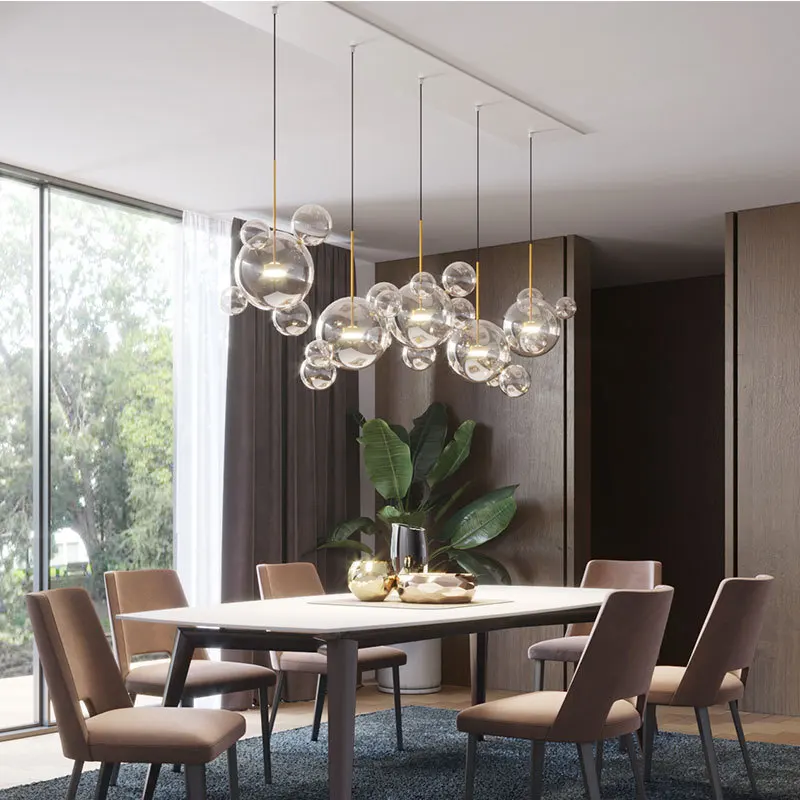 

Modern Clear Glass Pendant Light Living Room Bubble Glass Hanging Lamp Chandelier for Dining Room Home Decor