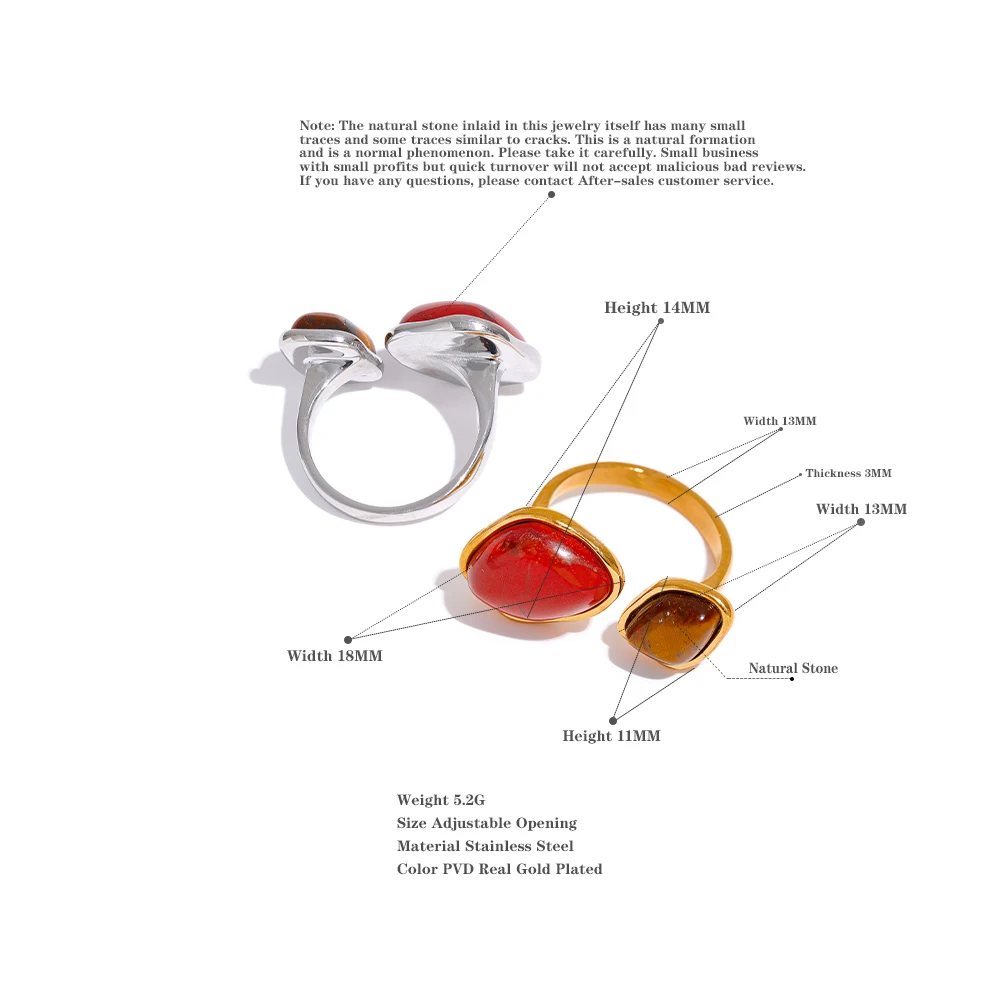 Yhpup Vintage Natural Stone Geometric PVD Gold Plated Stainless Steel Boho Ring Charm WaterProof Women Finger Jewelry кольцо