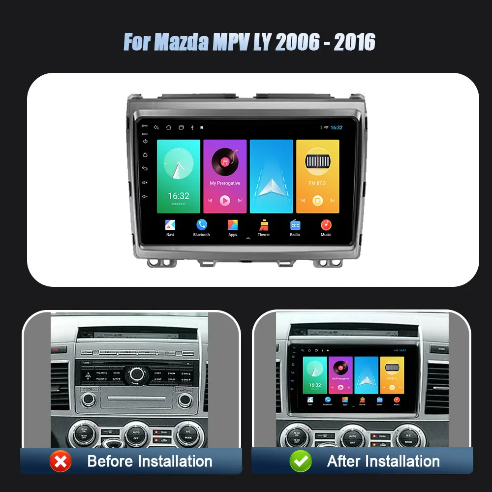 Android 14 For Mazda MPV LY 2006-2016 Wireless Carplay Stereo Screen Head Unit Car Radio Multimedia Navigation Player