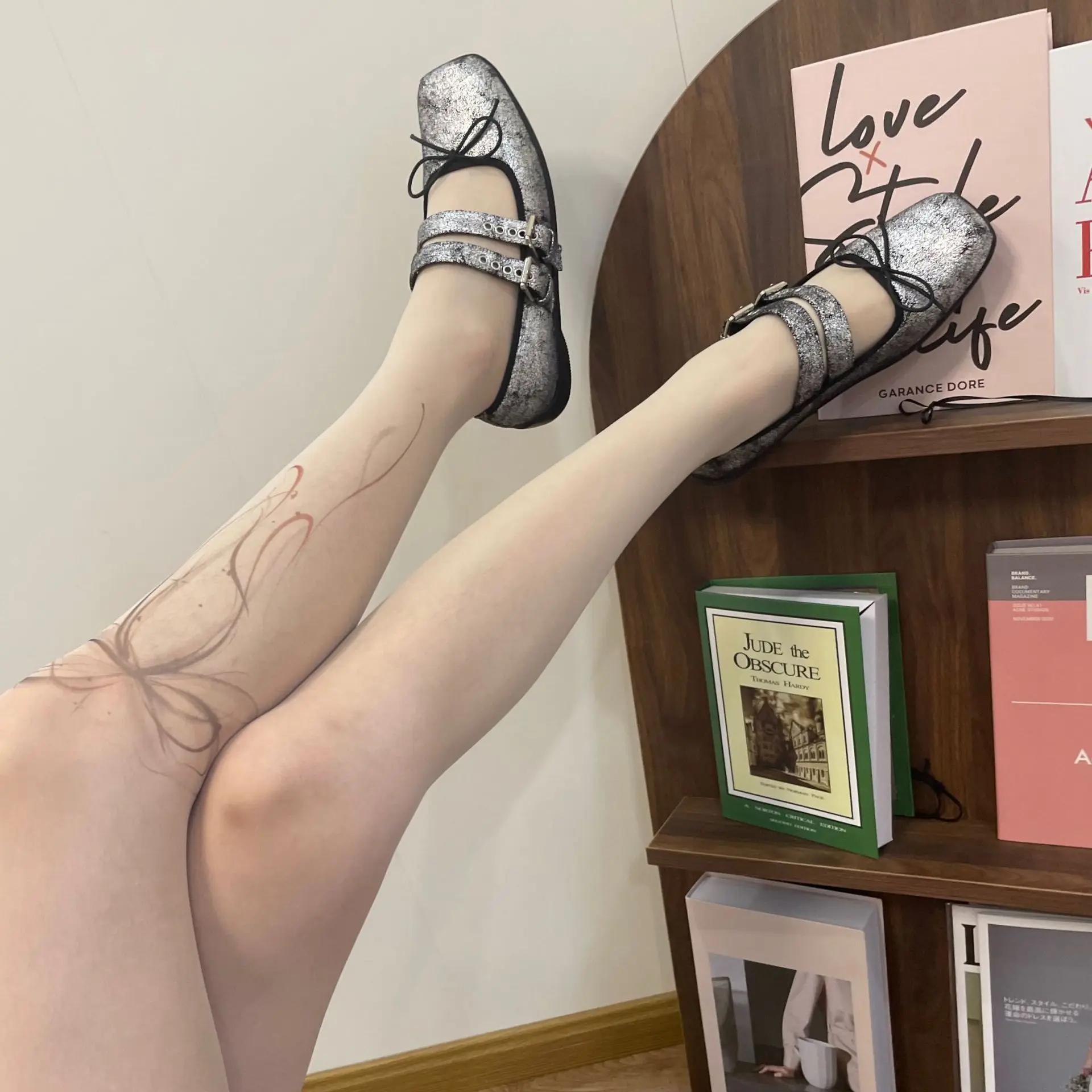 Korea Women Bow Tattooed Stockings Butterfly Ink Design Punk Pantyhose Punk Letter Thin Anti Hook Tights Lace Party Tights
