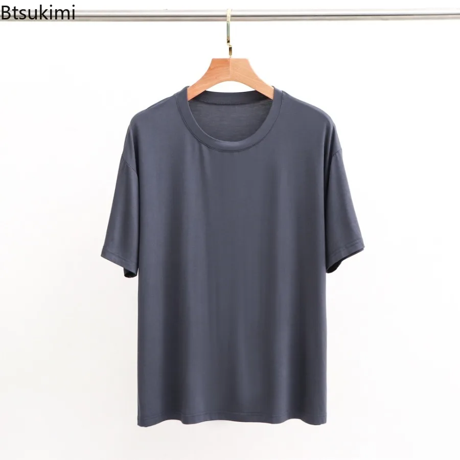 New 2024 Men's Modal Sleep Tops Large Size Short Sleeve Homewear Summe Soft Breathable Loose Tops Casual Thin Sleepwear for Men