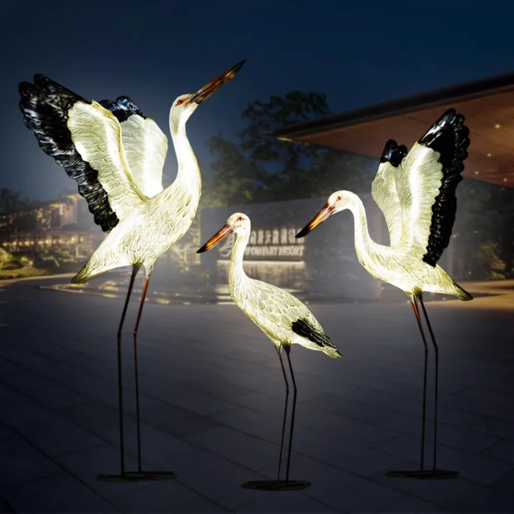 

LED luminous egret and white crane model landscape sculpture lamp store square pool decoration