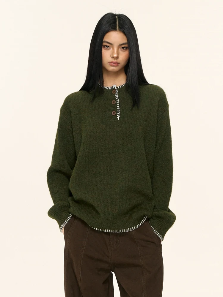 

Nova B Vintage Aosphere Knitwear ex Henry Collar Lazy Sweater Long Sve V-ne Loose Fit Faionable Design