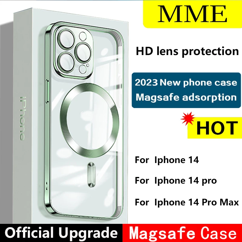 

MME Luxury Transparent Magsafe Case For IPhone Apple 14 Pro Max Ultra Thin Magnetic Protectiv Cover For Iphone 13 12 11 Case Bag