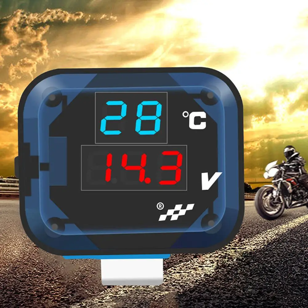 

Motorcycle Digital Voltmeter Gauge 3-in-1 Battery Voltmeter Thermometer USB Charger 12-24V Temp Volt Tester Multimeter