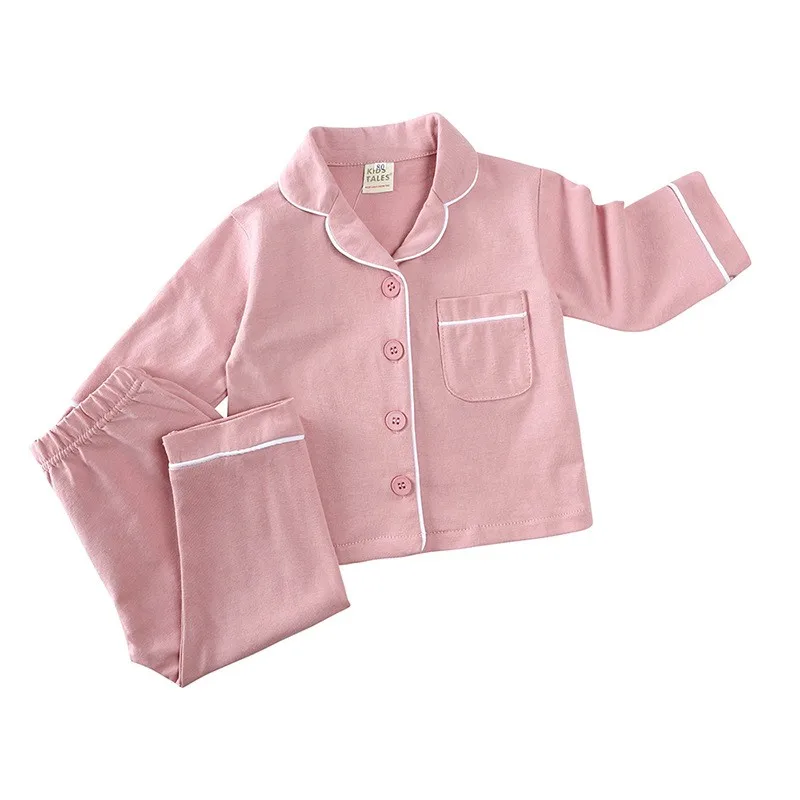 Spring Autumn New Baby Boy Girl Simple Loose Pajamas Sets Toddler Child Long Sleeve Solid Cotton Sleepwear 2 Pcs Suits 0-5 Years