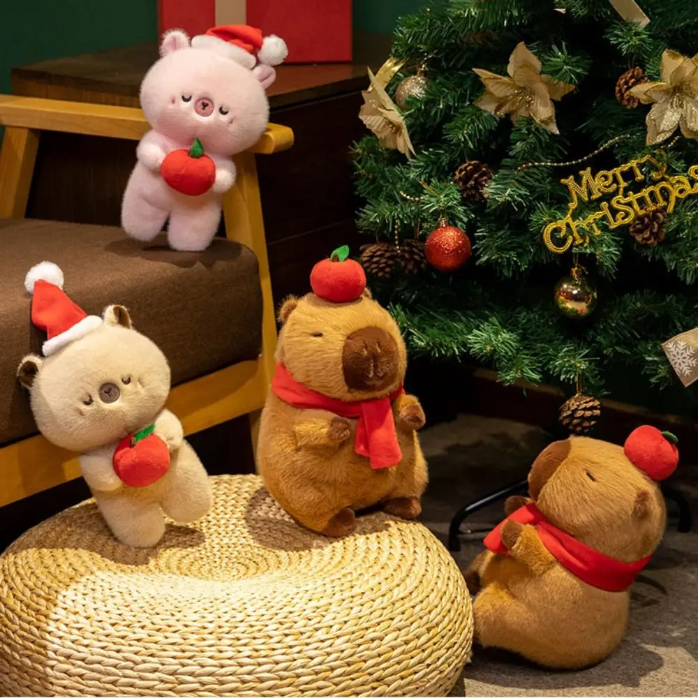 

Dress Up Christmas Capybara Plush Doll Red Scarf with Red Hat Capybara Plush Toy Fluffy Soft Capibara Fluffty Doll Christmas Toy
