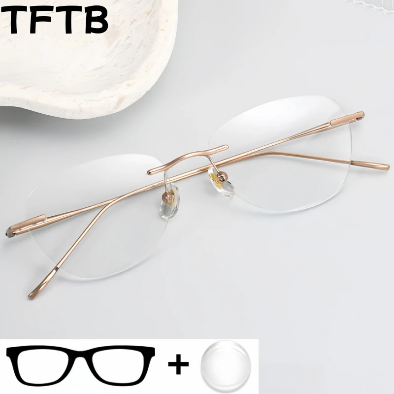 Lunettes de vue sans monture pour femmes TFTB Fashion Cat Eye, myopie, hypermétropie, verres progressifs multifocaux, 24203Y