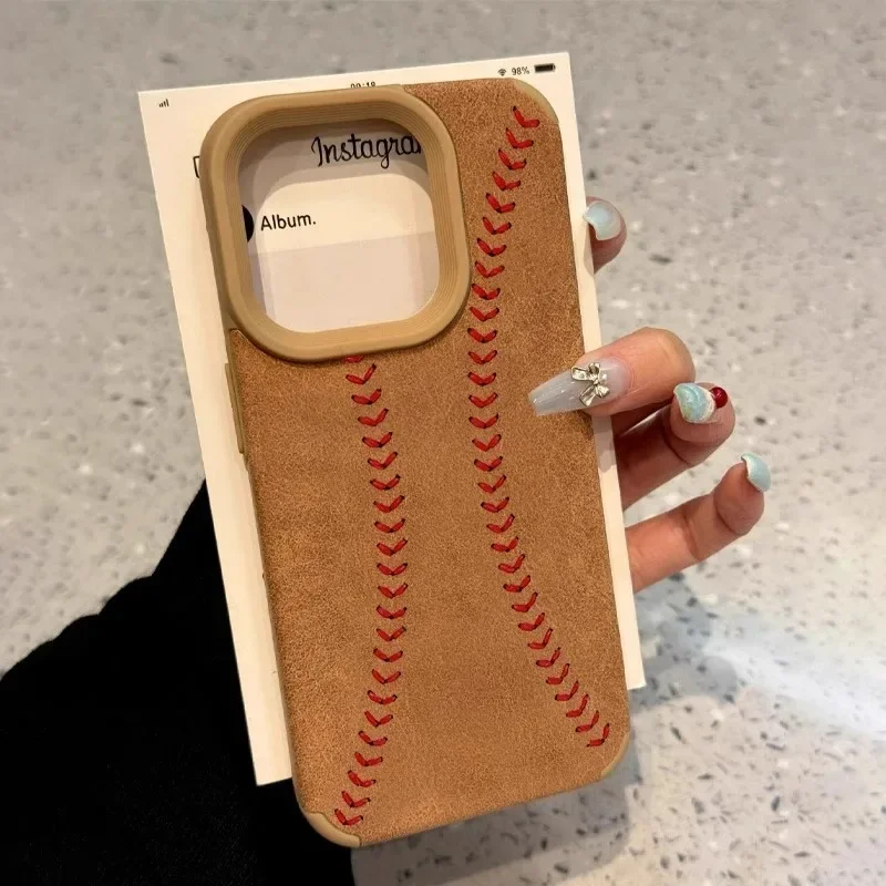 Case for IPhone 15 ProMax 11 12 13 14 16 Pro 16 Plus 14ProMax 11Pro Baseball Texture Soft Premium Sheepskin Silicone Back Cover