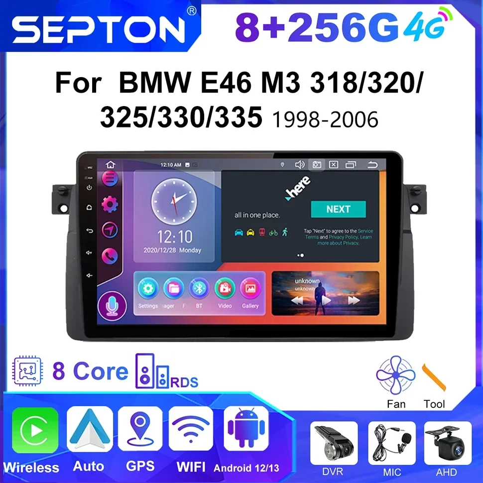 SEPTON Car Radio for BMW E46 M3 318/320/325/330/335 1998-2006 GPS 2Din Android Auto Wireless CarPlay Multimedia Player Autoradio