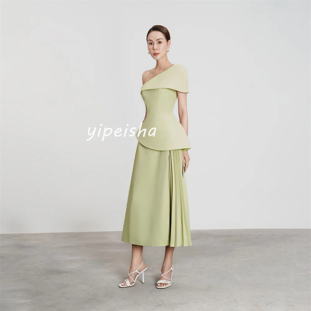 Formelle Jersey Falte A-Linie One-Shoulder Midi Kleider Heimkehr Kleider lässig einfache Retro-Mode elegant exquisit sexy