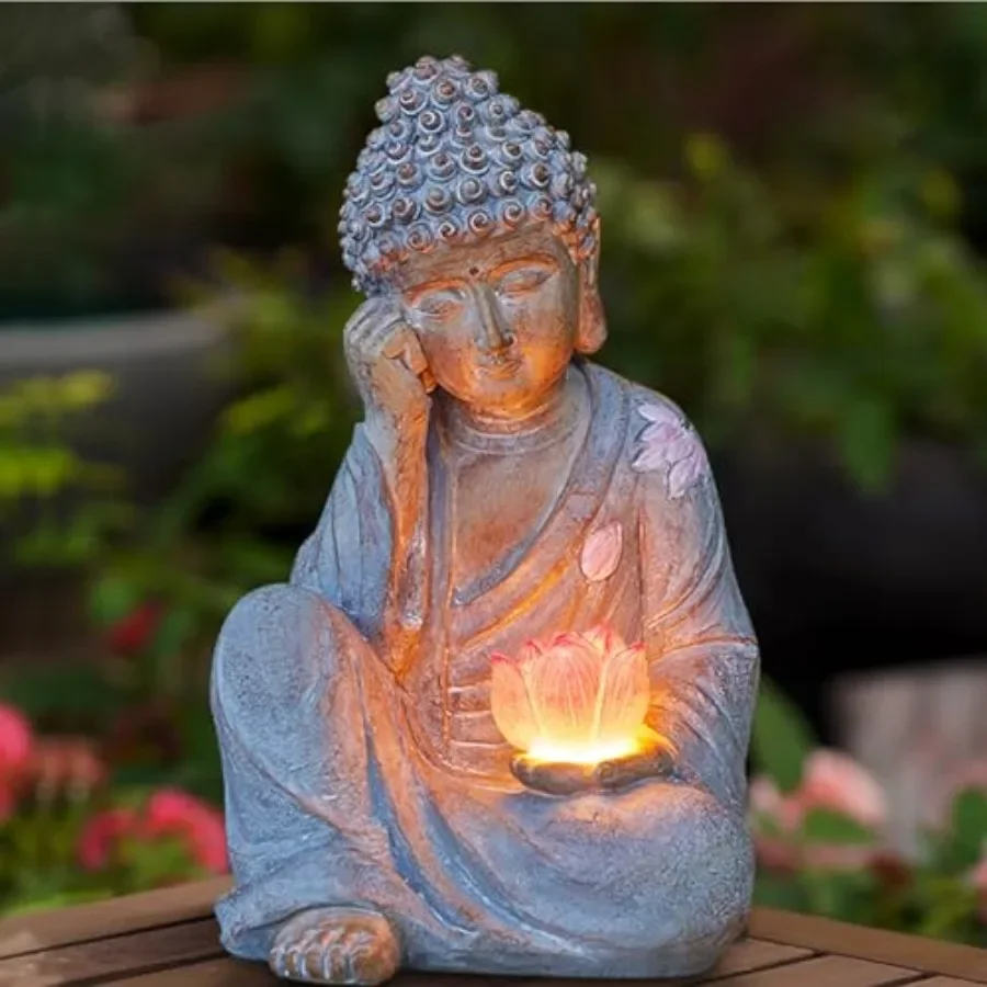 

Buddha Statue Outdoor with Lotus Flower Light IP65 Waterproof Solar Statue Lights Outdoor Statues for Garden Zen Decor for Gard