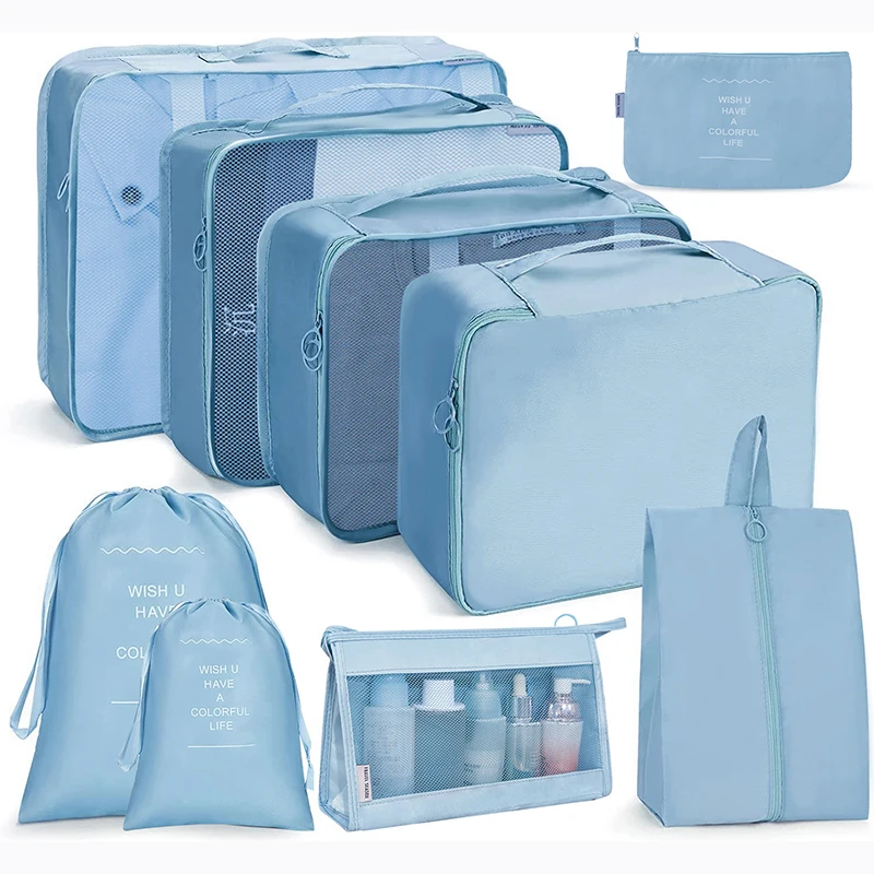 

9 Piece Set Travel Storage Bag Foldable Toiletries Organizer For Clothes Shoe Underwear Luggage Packing Cube Suitcase Tidy Pouch