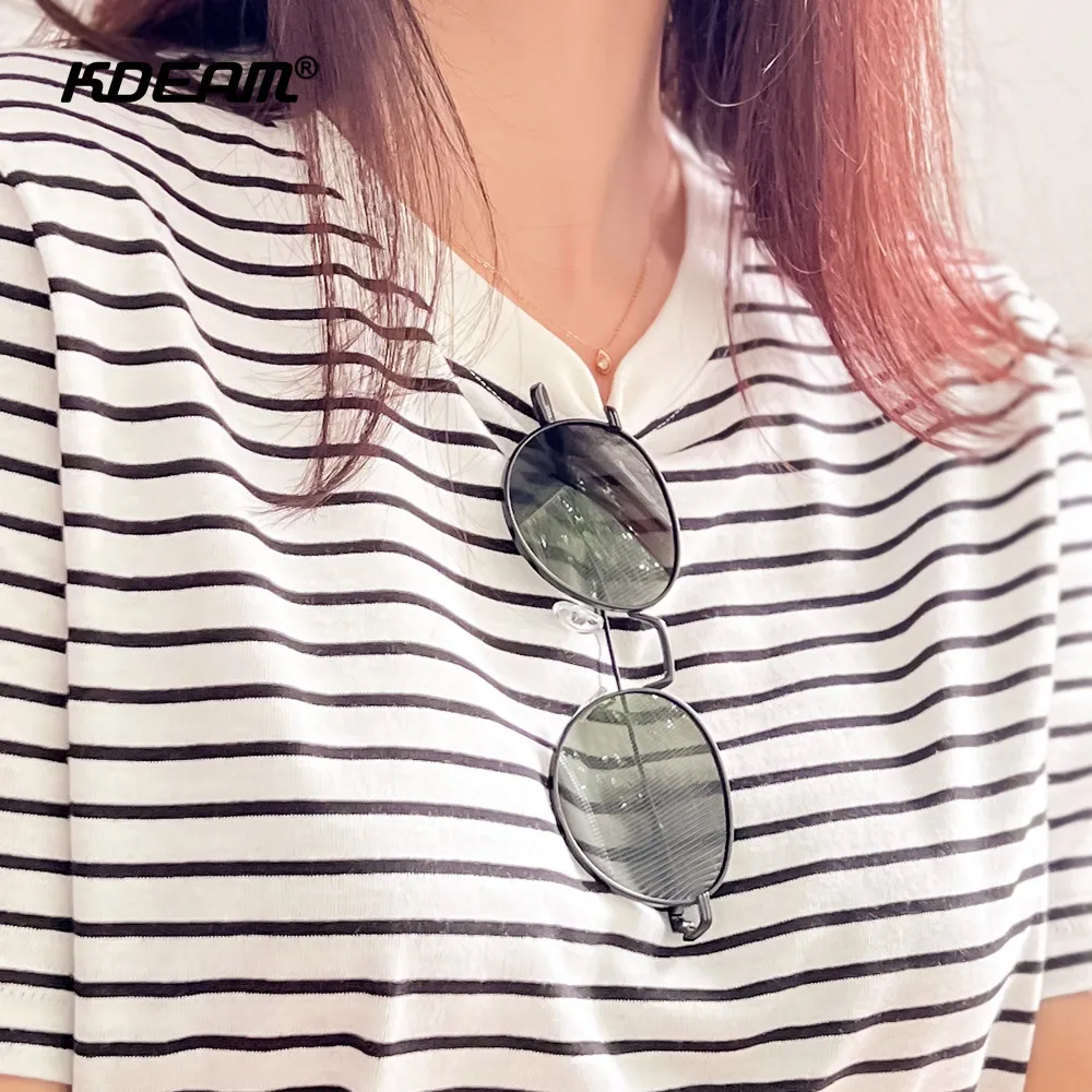 KDEAM For Women Polarized Sunglasses Steampunk Round Style All Black Shades Vintage Glasses With Zipper Case