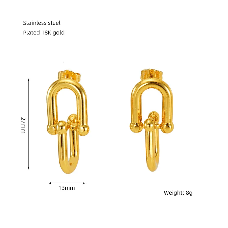 Pendientes de aro gruesos en forma de C de acero inoxidable Retro, joyería de oreja apilada, Círculo de tubo redondo, PVD chapado en oro brillante, nuevo