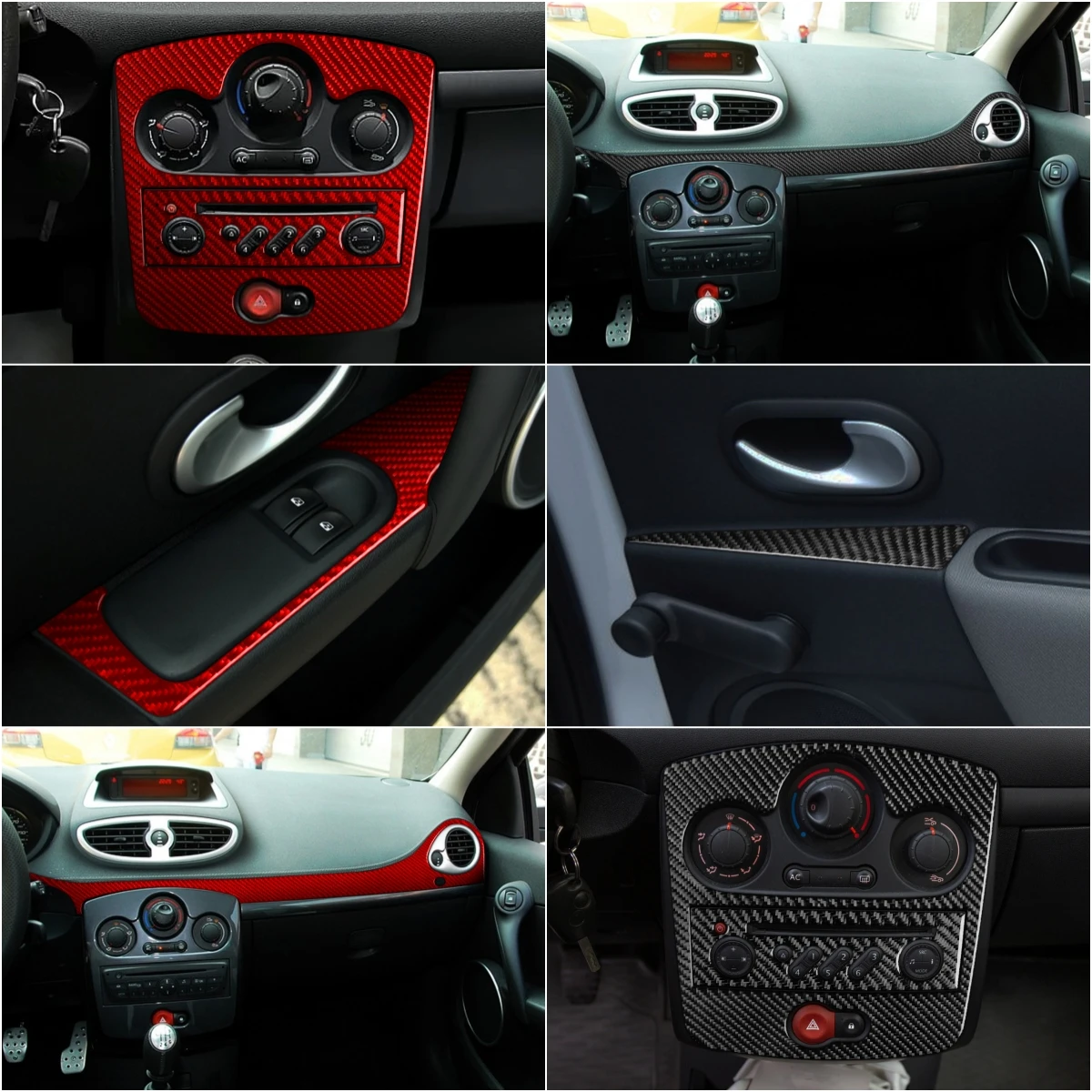 Carbon Fiber Interior Trim For Renault Clio 3 MK3 2006+ Center Console Window Lift Air Outlet Panel Cover Decoration Stickers
