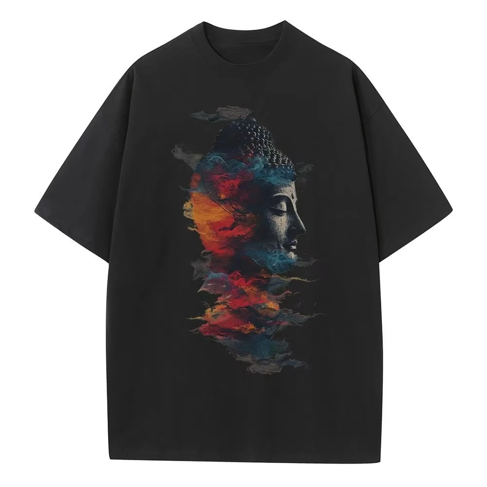 

Summer Graphic T Shirts Men Women DTG Print Buddha Surreal Pure Cotton Heavyweight Drop Shoulder Oversized T Shirt High Quality