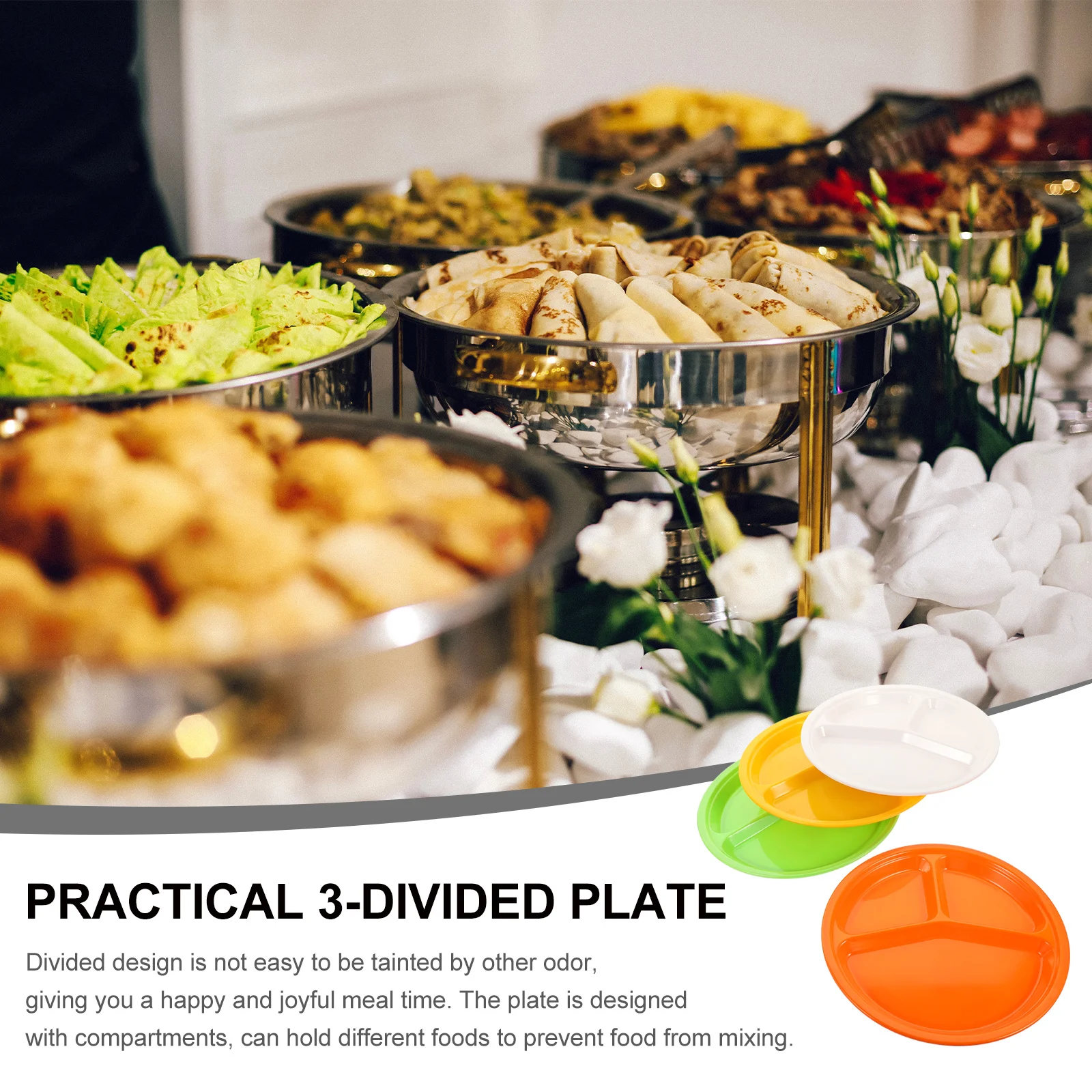 

4pcs Divided Plate 3-Compartment Food Serving Plate For Home Diet Plates Dishwasher Safe Compartment Tray Portion Control Fat