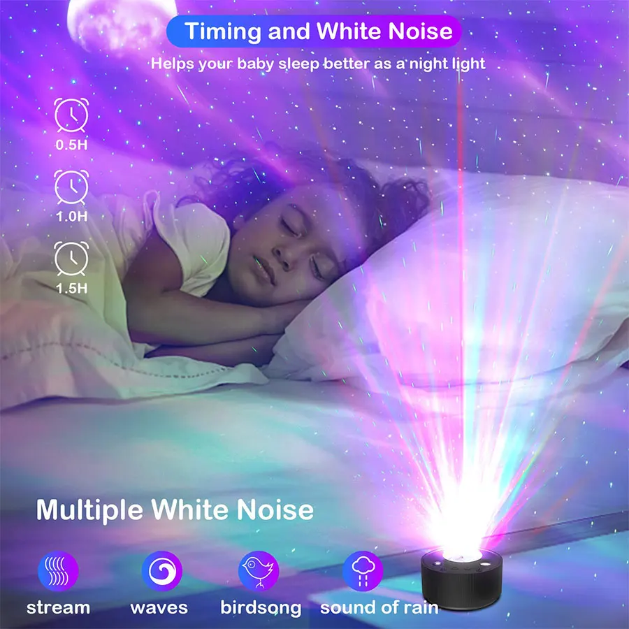 Northern Lights Galaxy Projection Lamp Aurora Moon Star Projector Night Light Music Laser Bluetooth Bedroom Decor Creative Gift