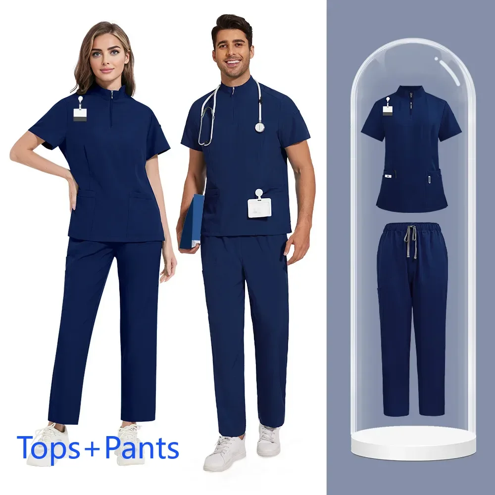 Uniformes médicos enfermera salón de belleza ropa de trabajo clínico Unisex Tops pantalones médico traje de enfermería uniformes quirúrgicos tienda de mascotas ScrubsSet